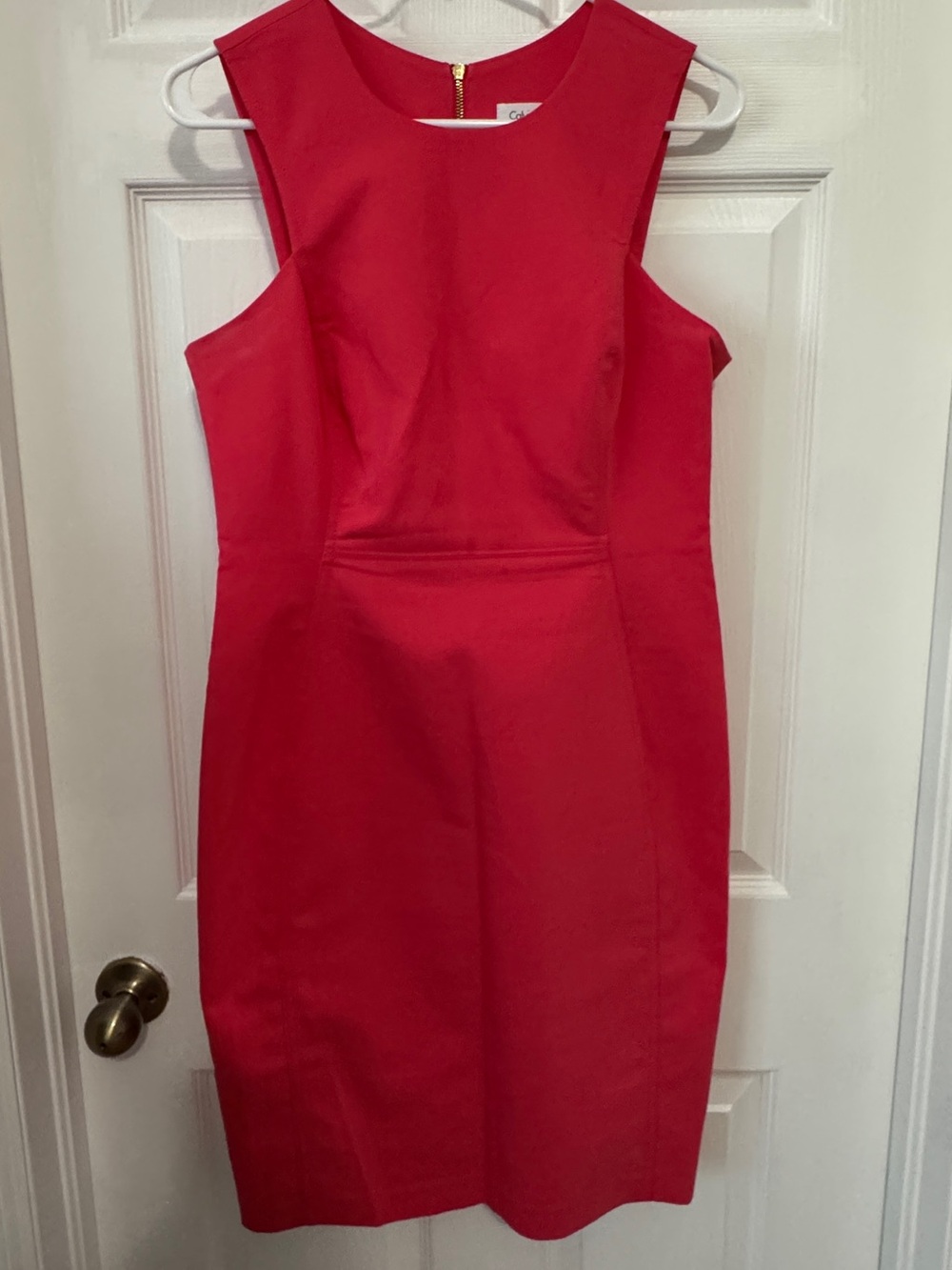 Calvin Klein Red Sleeveless Sheath Midi Dress